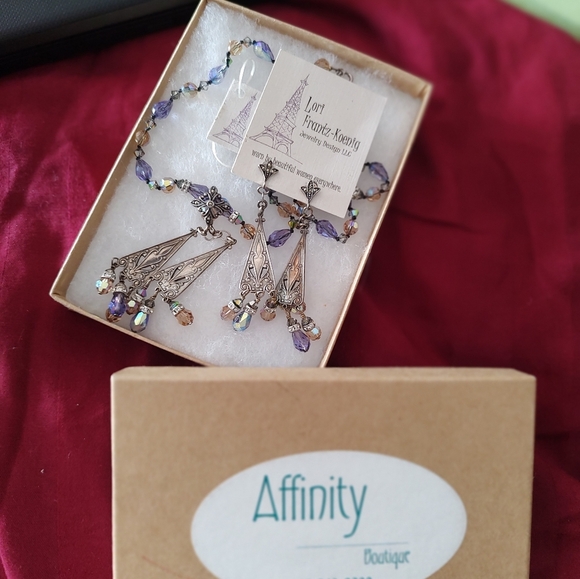 Lori Frantz-Koenig Bundle Hand Beaded Austrian Crystals Brass Necklace E… - Picture 12 of 16